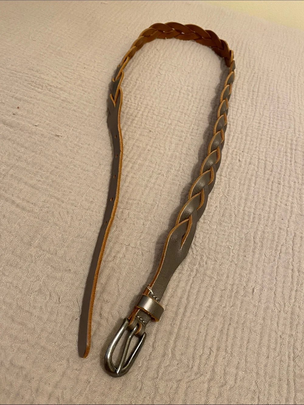GAP Braided Leather Belt - Silver  with Tan Edges. Size M